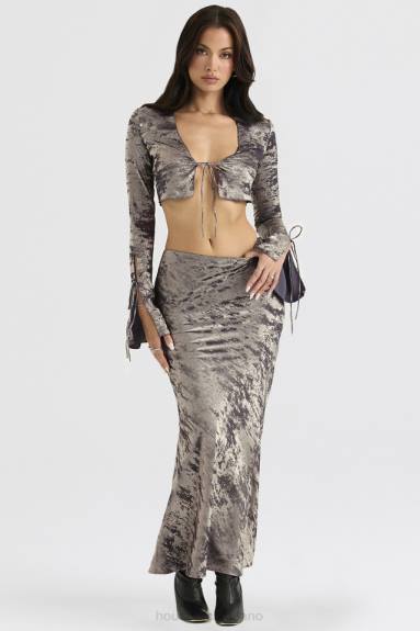 vestiario esso House of CB Gonna midi con taglio sbieco in peltro Clara X44T895
