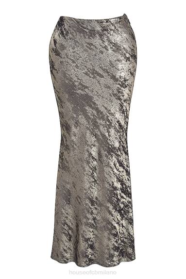 vestiario esso House of CB Gonna midi con taglio sbieco in peltro Clara X44T895