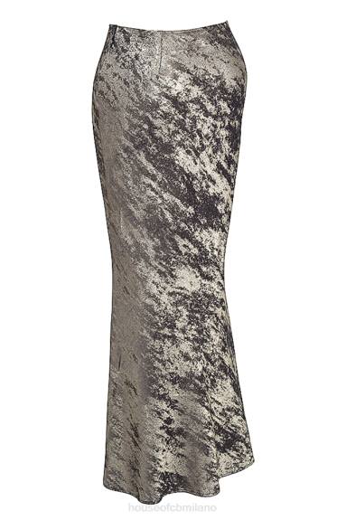 vestiario esso House of CB Gonna midi con taglio sbieco in peltro Clara X44T895