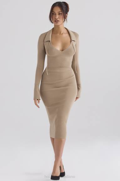 vestiario esso House of CB Gonna midi in maglia color cammello erica X44T884