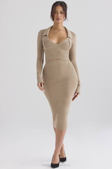 vestiario esso House of CB Gonna midi in maglia color cammello erica X44T884