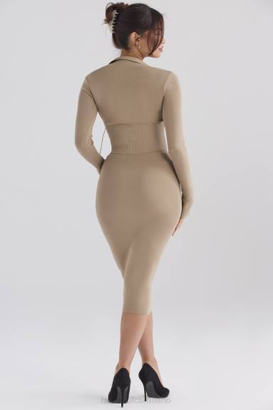 vestiario esso House of CB Gonna midi in maglia color cammello erica X44T884
