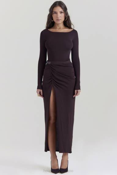 vestiario esso House of CB Gonna midi in maglia espresso di Lilas X44T834