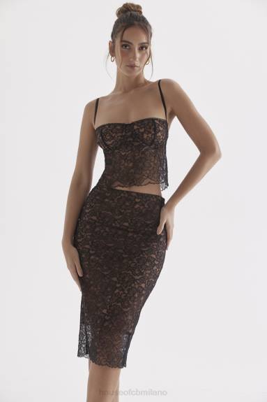 vestiario esso House of CB Gonna midi in pizzo nero Yolanda X44T874