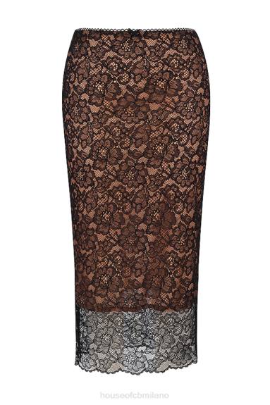 vestiario esso House of CB Gonna midi in pizzo nero Yolanda X44T874