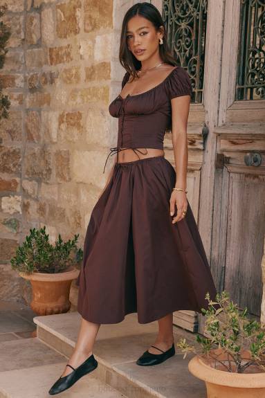 vestiario esso House of CB gonna midi arricciata color marrone intenso Cora X44T843