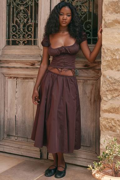 vestiario esso House of CB gonna midi arricciata color marrone intenso Cora X44T843
