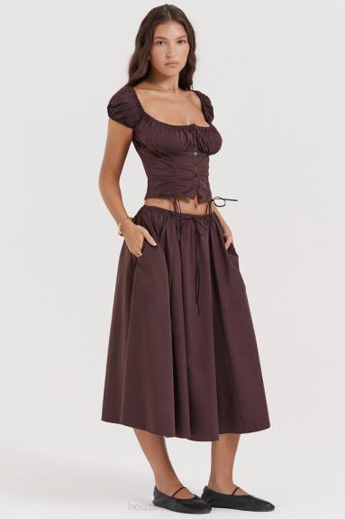vestiario esso House of CB gonna midi arricciata color marrone intenso Cora X44T843