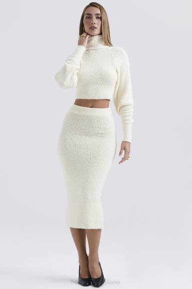 vestiario esso House of CB gonna midi mishka color crema in morbida maglia bouclé X44T831