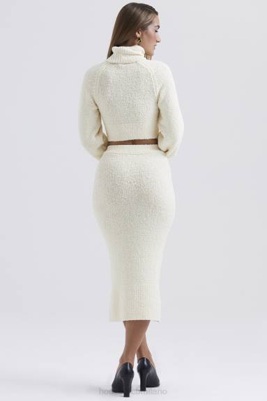 vestiario esso House of CB gonna midi mishka color crema in morbida maglia bouclé X44T831