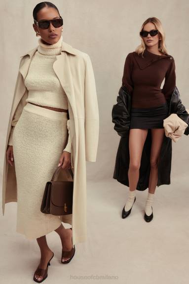 vestiario esso House of CB gonna midi mishka color crema in morbida maglia bouclé X44T831