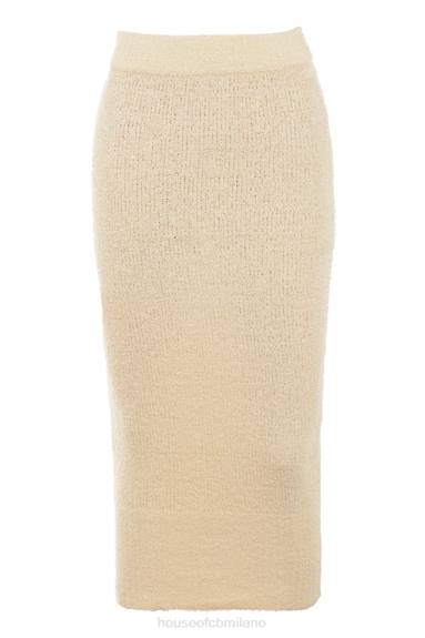 vestiario esso House of CB gonna midi mishka color crema in morbida maglia bouclé X44T831