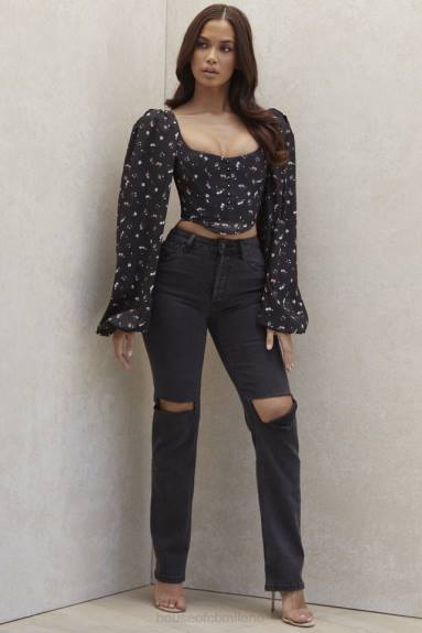 vestiario esso House of CB Jeans Tate Carbon dal taglio vintage con lavaggio antico X44T644