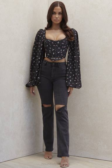 vestiario esso House of CB Jeans Tate Carbon dal taglio vintage con lavaggio antico X44T644