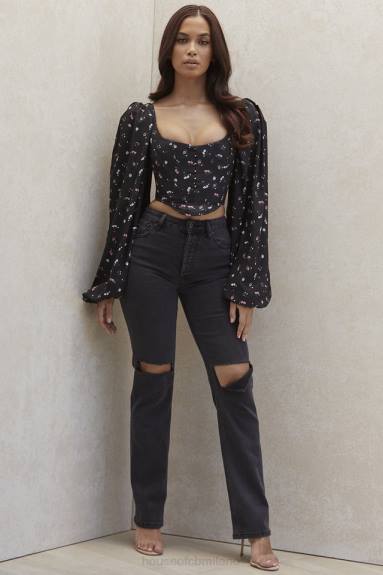 vestiario esso House of CB Jeans Tate Carbon dal taglio vintage con lavaggio antico X44T644
