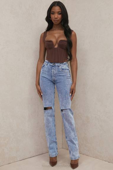 vestiario esso House of CB Jeans Tate blu dal taglio vintage con lavaggio antico X44T642