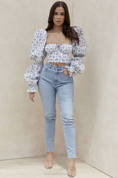 vestiario esso House of CB jeans in denim a vita alta blu pallido Bria X44T643