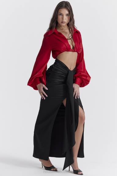vestiario esso House of CB Arla gonna lunga in seta drappeggiata nera X44T858