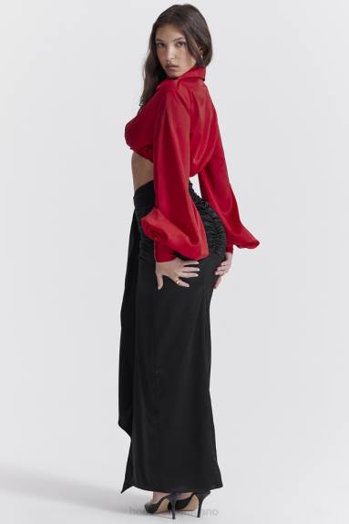 vestiario esso House of CB Arla gonna lunga in seta drappeggiata nera X44T858