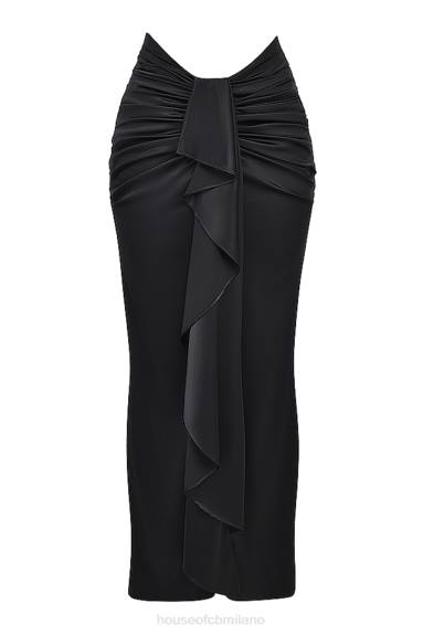 vestiario esso House of CB Arla gonna lunga in seta drappeggiata nera X44T858