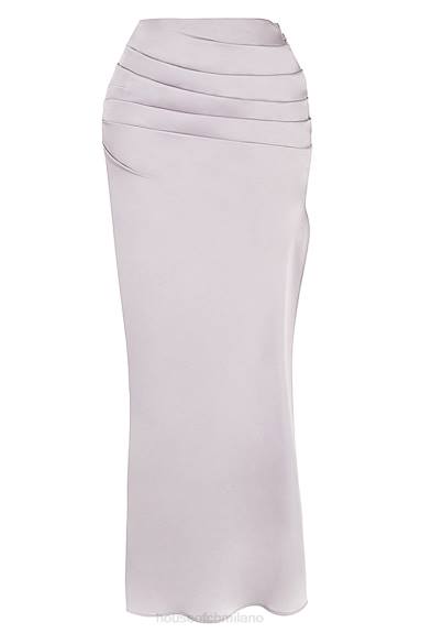 vestiario esso House of CB Gonna lunga Jia in raso grigio arricciato X44T919