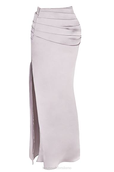 vestiario esso House of CB Gonna lunga Jia in raso grigio arricciato X44T919