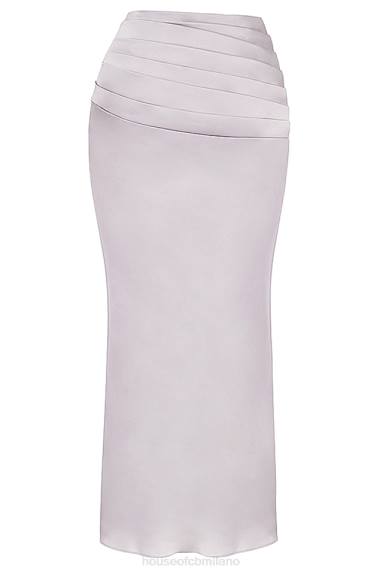 vestiario esso House of CB Gonna lunga Jia in raso grigio arricciato X44T919