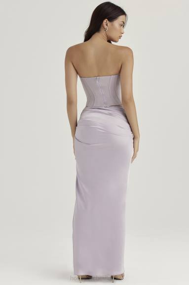 vestiario esso House of CB Gonna lunga Jia in raso grigio arricciato X44T919