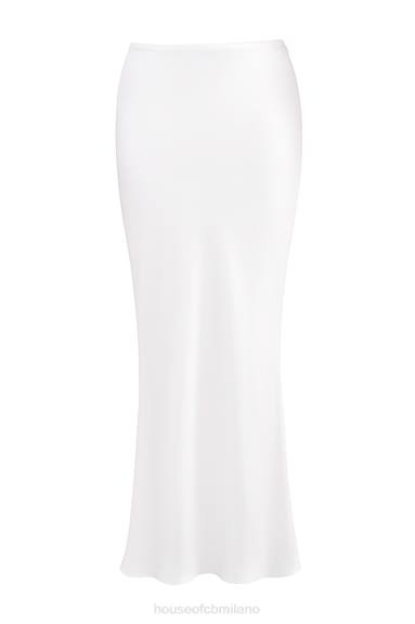 vestiario esso House of CB Gonna lunga Sydel in raso bianco con taglio in sbieco X44T861