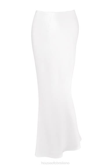 vestiario esso House of CB Gonna lunga Sydel in raso bianco con taglio in sbieco X44T861