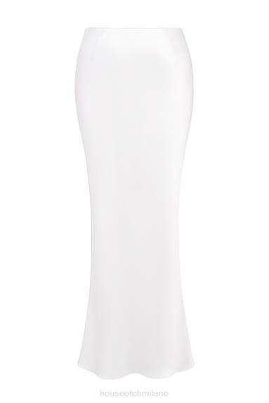 vestiario esso House of CB Gonna lunga Sydel in raso bianco con taglio in sbieco X44T861