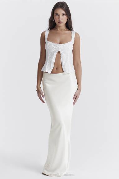 vestiario esso House of CB Gonna lunga Sydel in raso bianco con taglio in sbieco X44T861