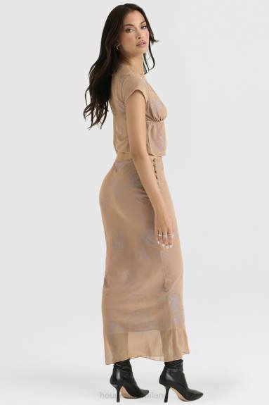 vestiario esso House of CB Gonna lunga con taglio sbieco café au lait di Dyana shimmer X44T890