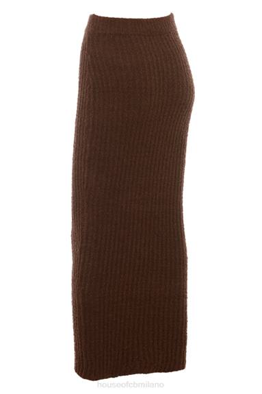 vestiario esso House of CB Gonna lunga in bouclé di morbido cotone color cioccolato X44T829