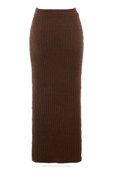 vestiario esso House of CB Gonna lunga in bouclé di morbido cotone color cioccolato X44T829