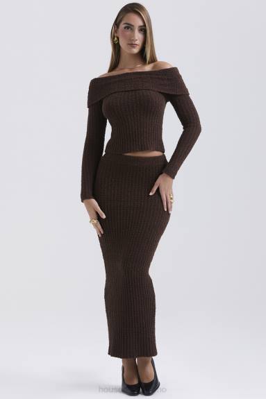 vestiario esso House of CB Gonna lunga in bouclé di morbido cotone color cioccolato X44T829