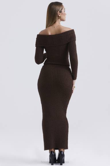 vestiario esso House of CB Gonna lunga in bouclé di morbido cotone color cioccolato X44T829