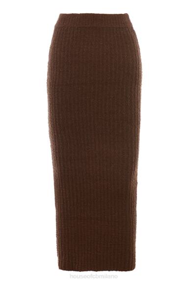 vestiario esso House of CB Gonna lunga in bouclé di morbido cotone color cioccolato X44T829