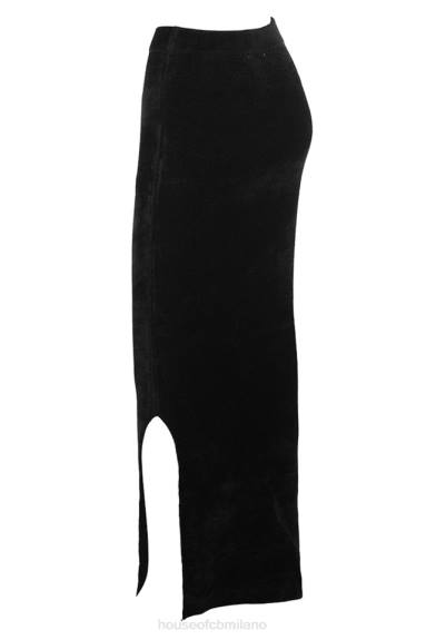 vestiario esso House of CB Gonna lunga in ciniglia nera di Rene X44T879