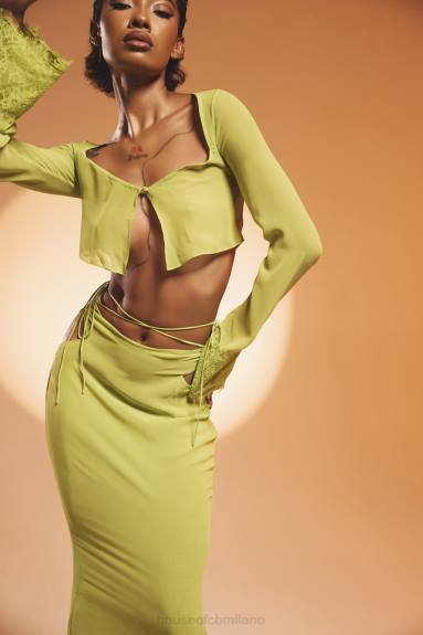vestiario esso House of CB Gonna maxi in georgette verde lime Madeline X44T955