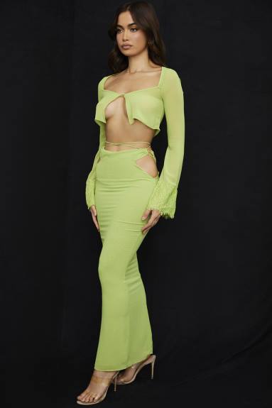 vestiario esso House of CB Gonna maxi in georgette verde lime Madeline X44T955