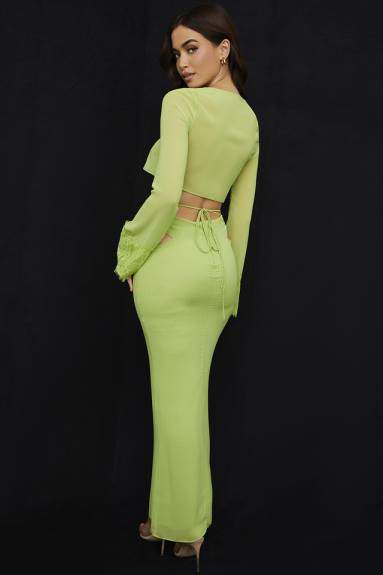 vestiario esso House of CB Gonna maxi in georgette verde lime Madeline X44T955