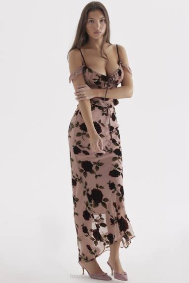 vestiario esso House of CB Immaan una maxi gonna devoré rosa polvere X44T871