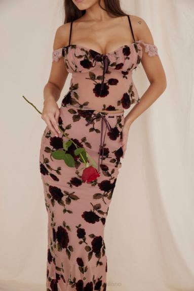 vestiario esso House of CB Immaan una maxi gonna devoré rosa polvere X44T871