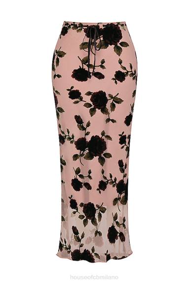 vestiario esso House of CB Immaan una maxi gonna devoré rosa polvere X44T871