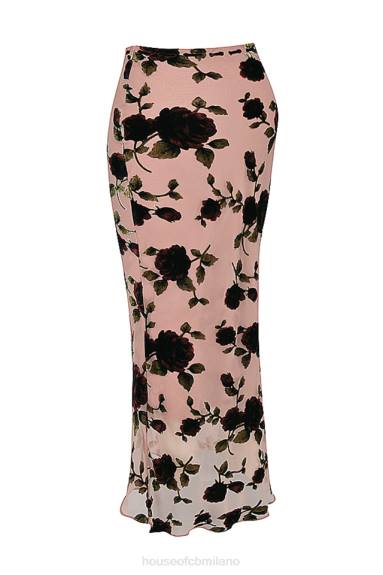 vestiario esso House of CB Immaan una maxi gonna devoré rosa polvere X44T871