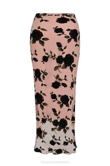 vestiario esso House of CB Immaan una maxi gonna devoré rosa polvere X44T871