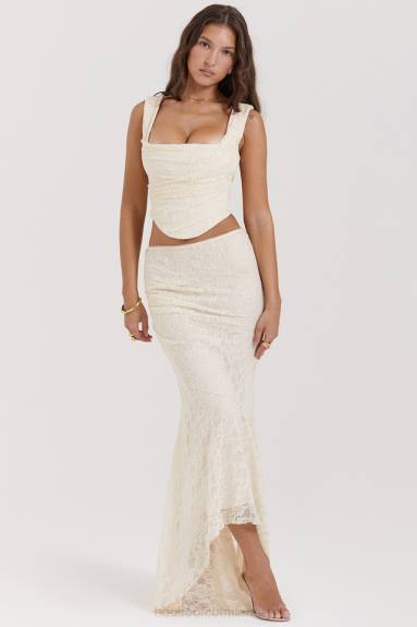 vestiario esso House of CB gonna maxi in pizzo color crema vintage X44T841