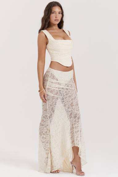 vestiario esso House of CB gonna maxi in pizzo color crema vintage X44T841