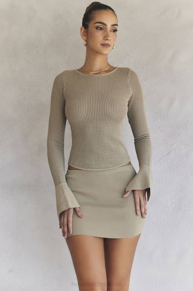 vestiario esso House of CB minigonna mariella in maglia color talpa X44T905